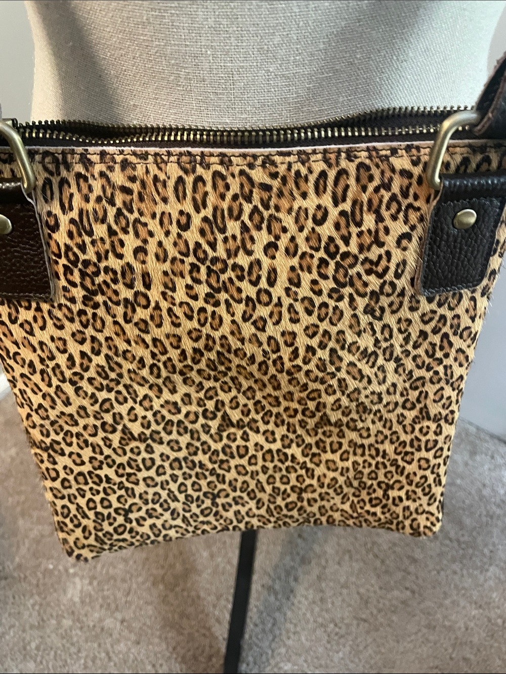 Leopard Print Crossbody Bag with Brown Trim lv leather inset - Picture 5 of 6